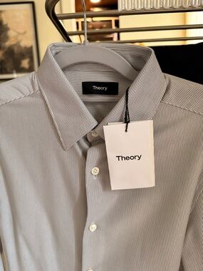 Theory Men's Gray Pinstripe Dress Shirt